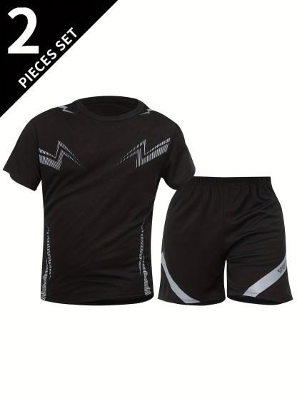 2pcs Suit Men's Short Sleeve Shorts Outdoor Fitness Breathable Quick-Dry Loose Running Outfit Set