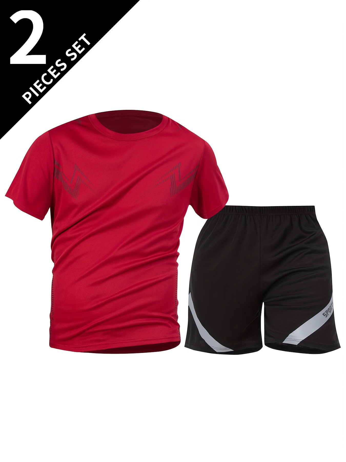 2pcs Suit Men's Short Sleeve Shorts Outdoor Fitness Breathable Quick-Dry Loose Running Outfit Set