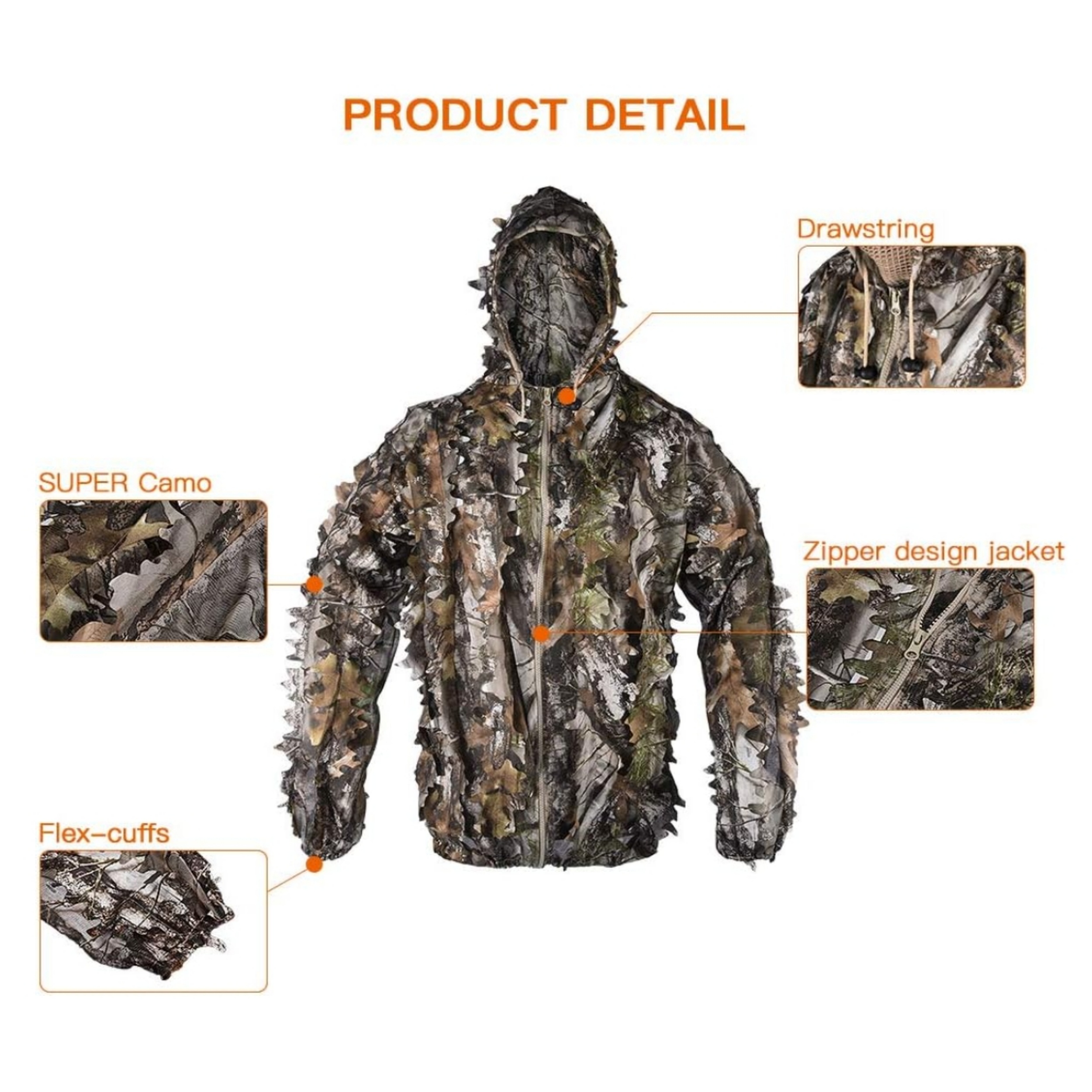 3D Leaf Camouflage Hunting Zippered Jacket & Pants