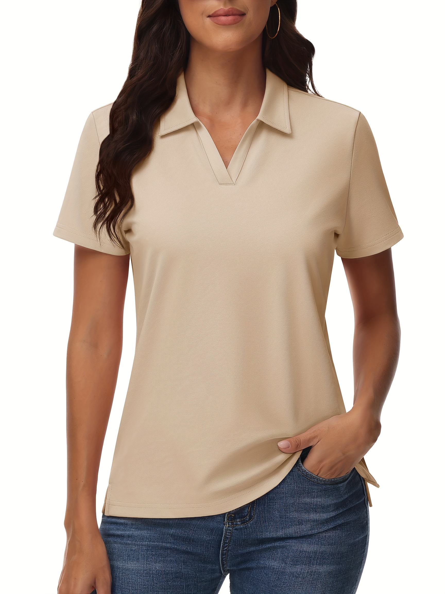 Women's Cotton Polo Shirt V-Neck Short Sleeve 