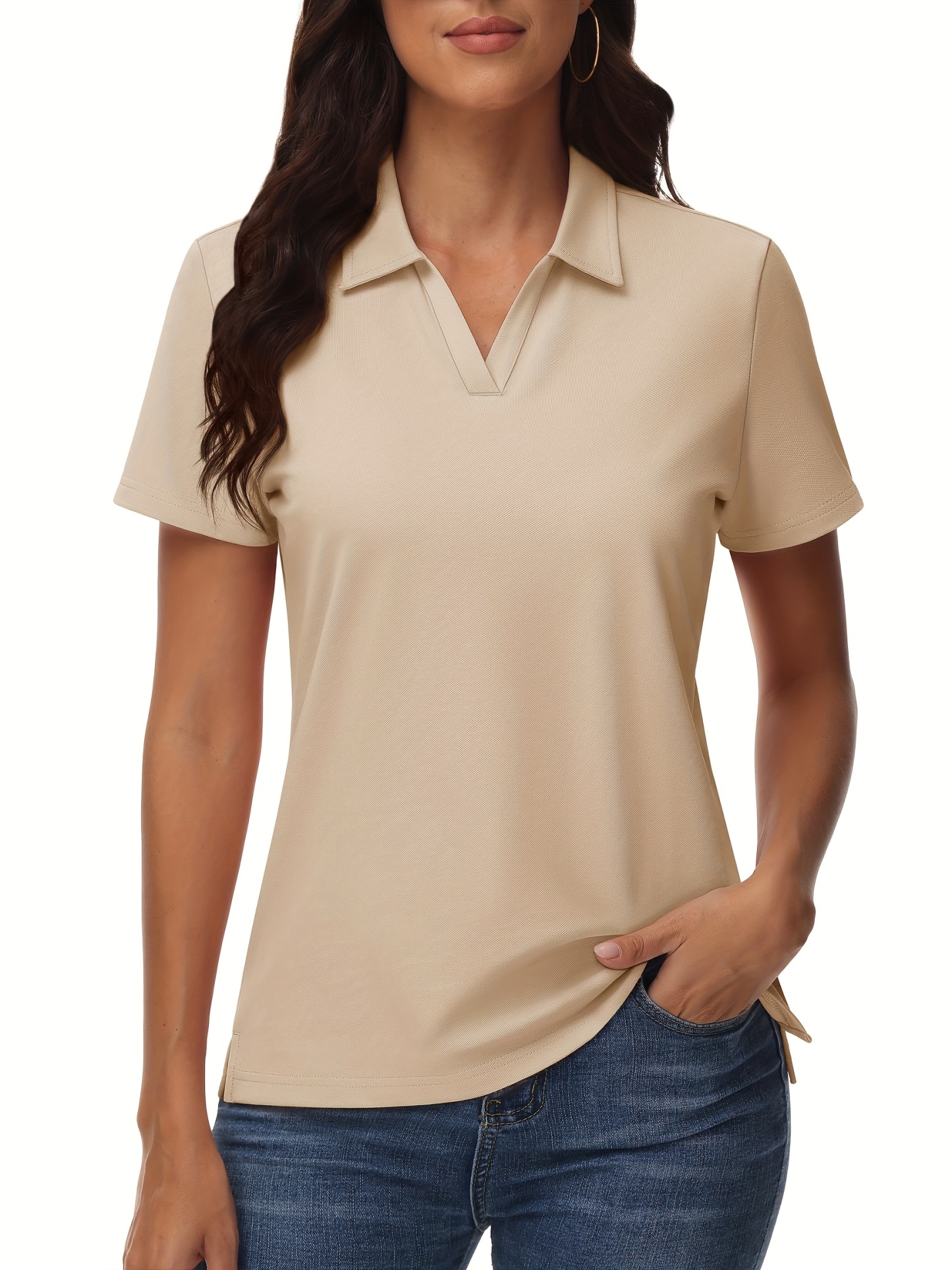 Women's Cotton Polo Shirt V-Neck Short Sleeve 