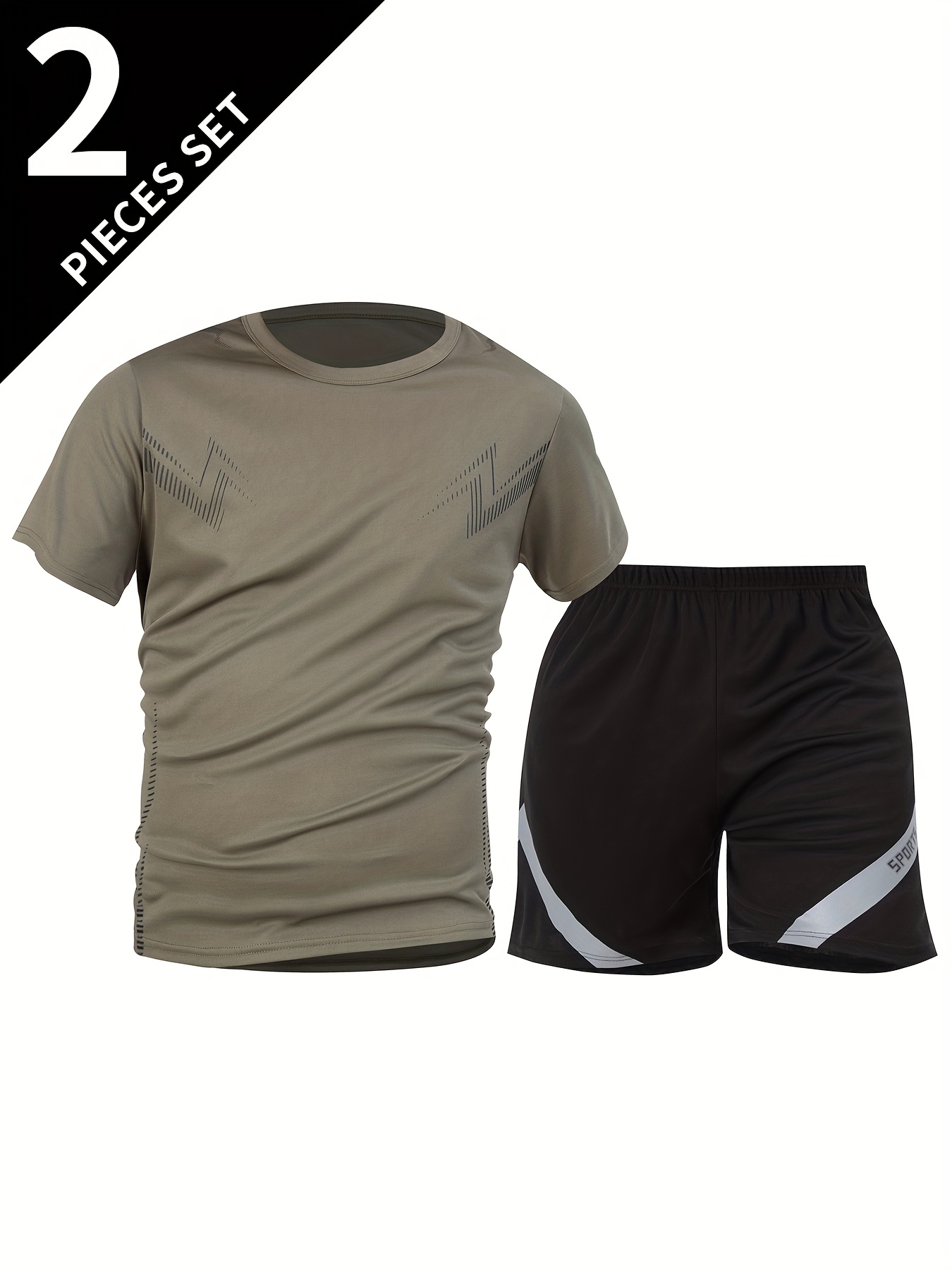 2pcs Suit Men's Short Sleeve Shorts Outdoor Fitness Breathable Quick-Dry Loose Running Outfit Set