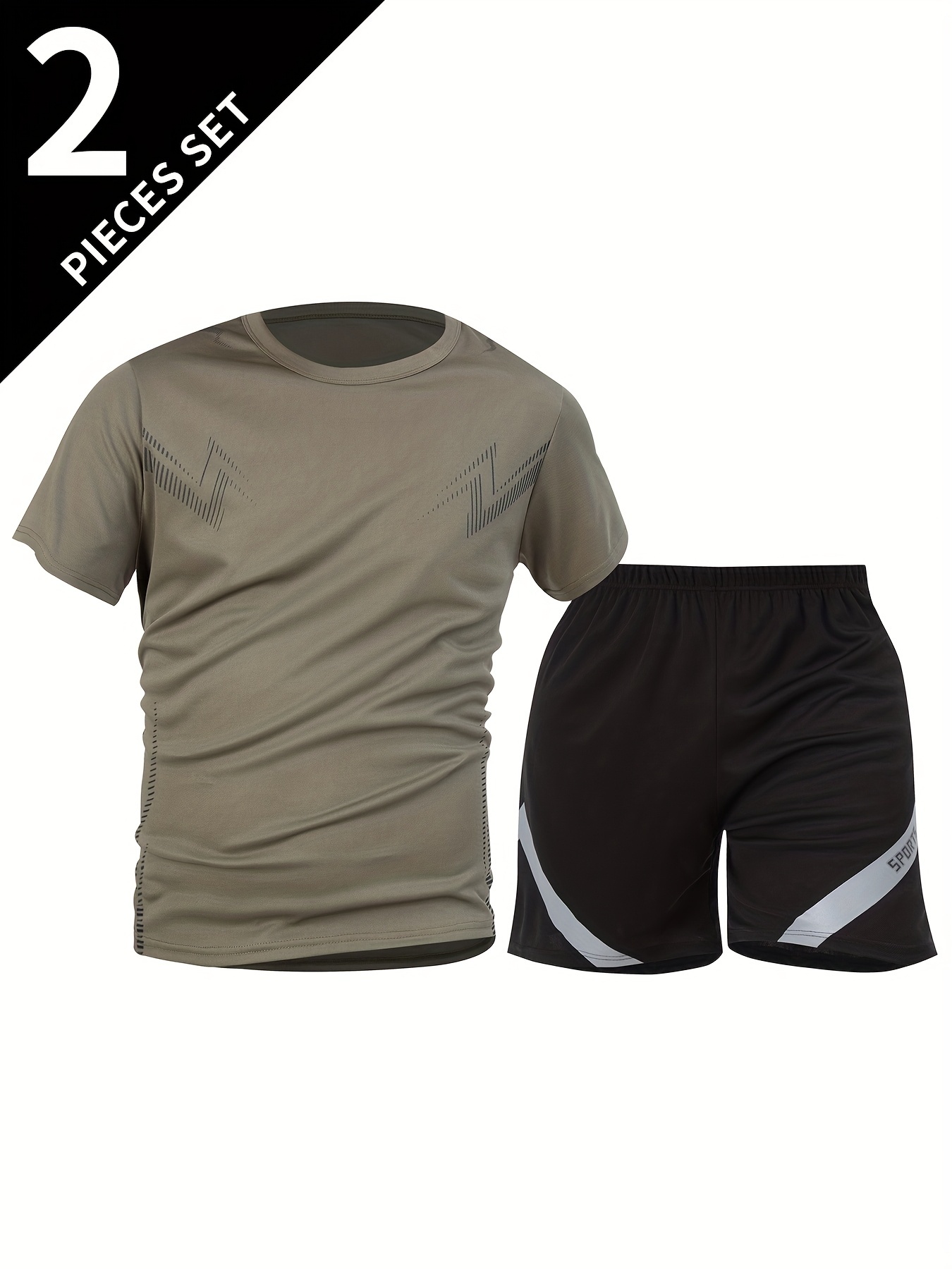 2pcs Suit Men's Short Sleeve Shorts Outdoor Fitness Breathable Quick-Dry Loose Running Outfit Set