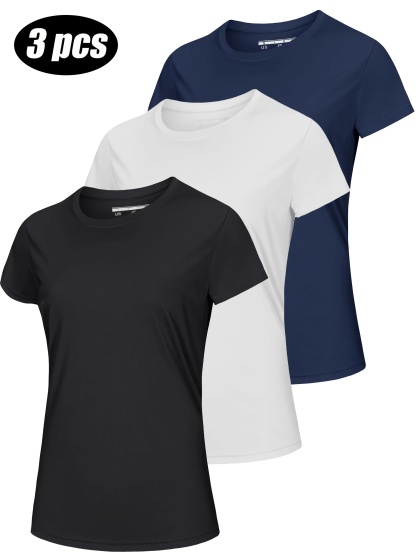 Women's Short Sleeve Round Neck T-Shirt 3-Piece Set 