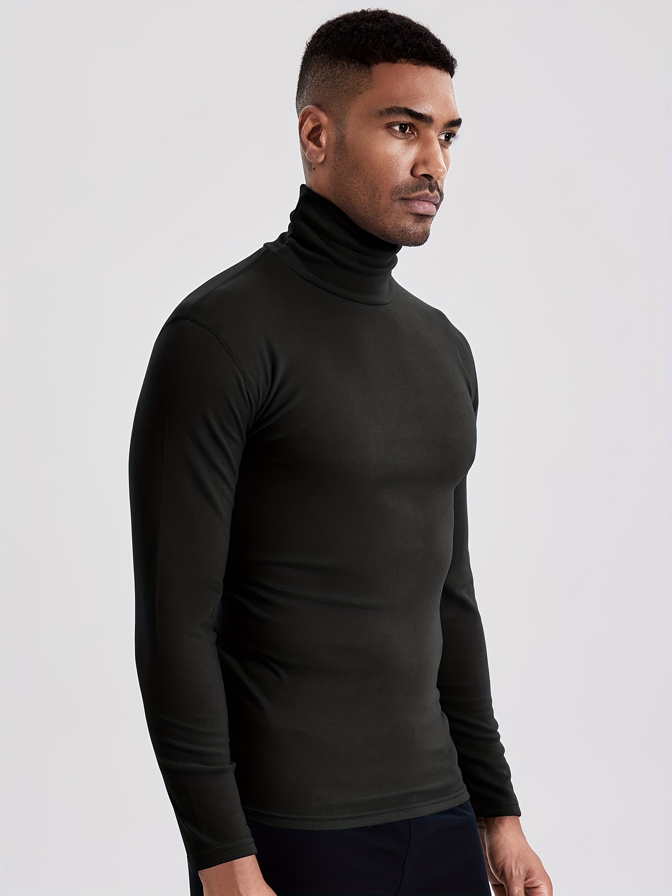 Men's Light Double Sided Fleece Turtleneck Long Sleeve Tops