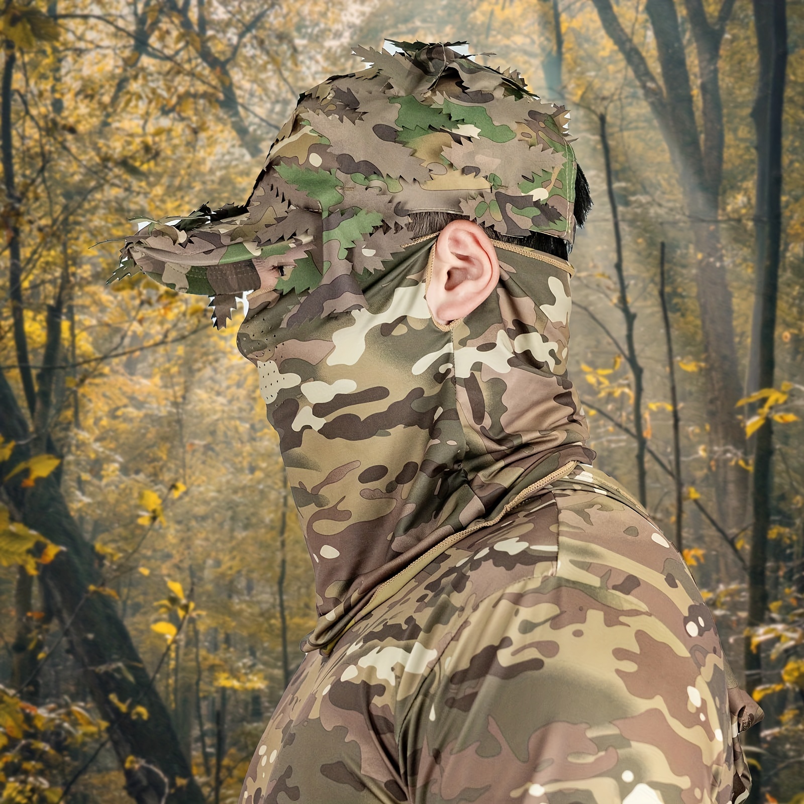  6PC Sleeve Hat Hunting With Leaf Cap Camo, Hunting Gloves, Ice Sleeve Arm Cuffs 
