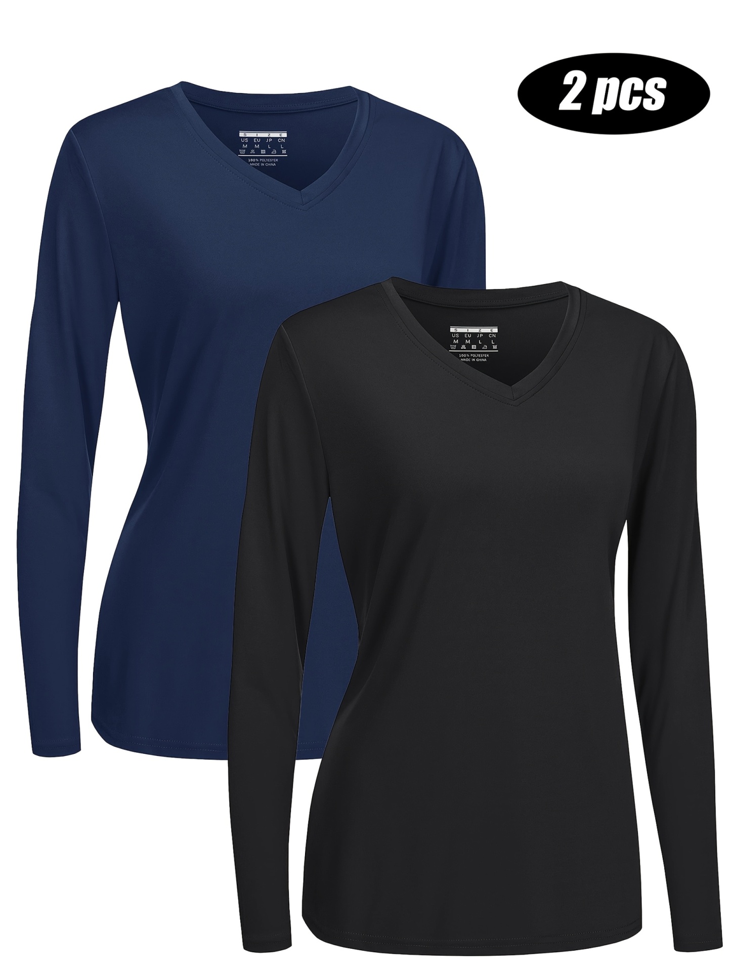 2PCS Long Sleeve T-Shirt Set Women V-Neck UPF50+ Sun Protection Quick-Dry Sportswear