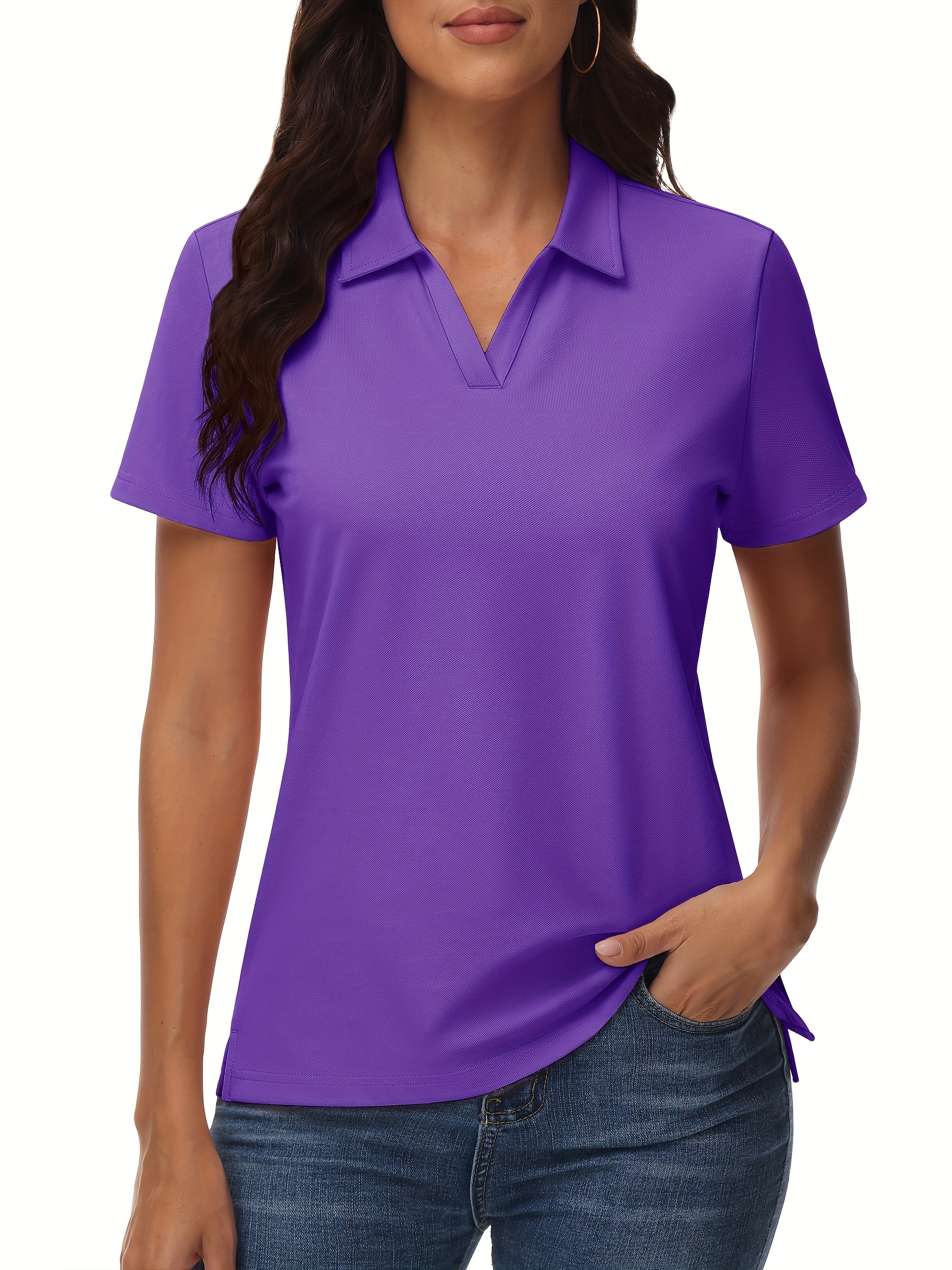 Women's Cotton Polo Shirt V-Neck Short Sleeve 