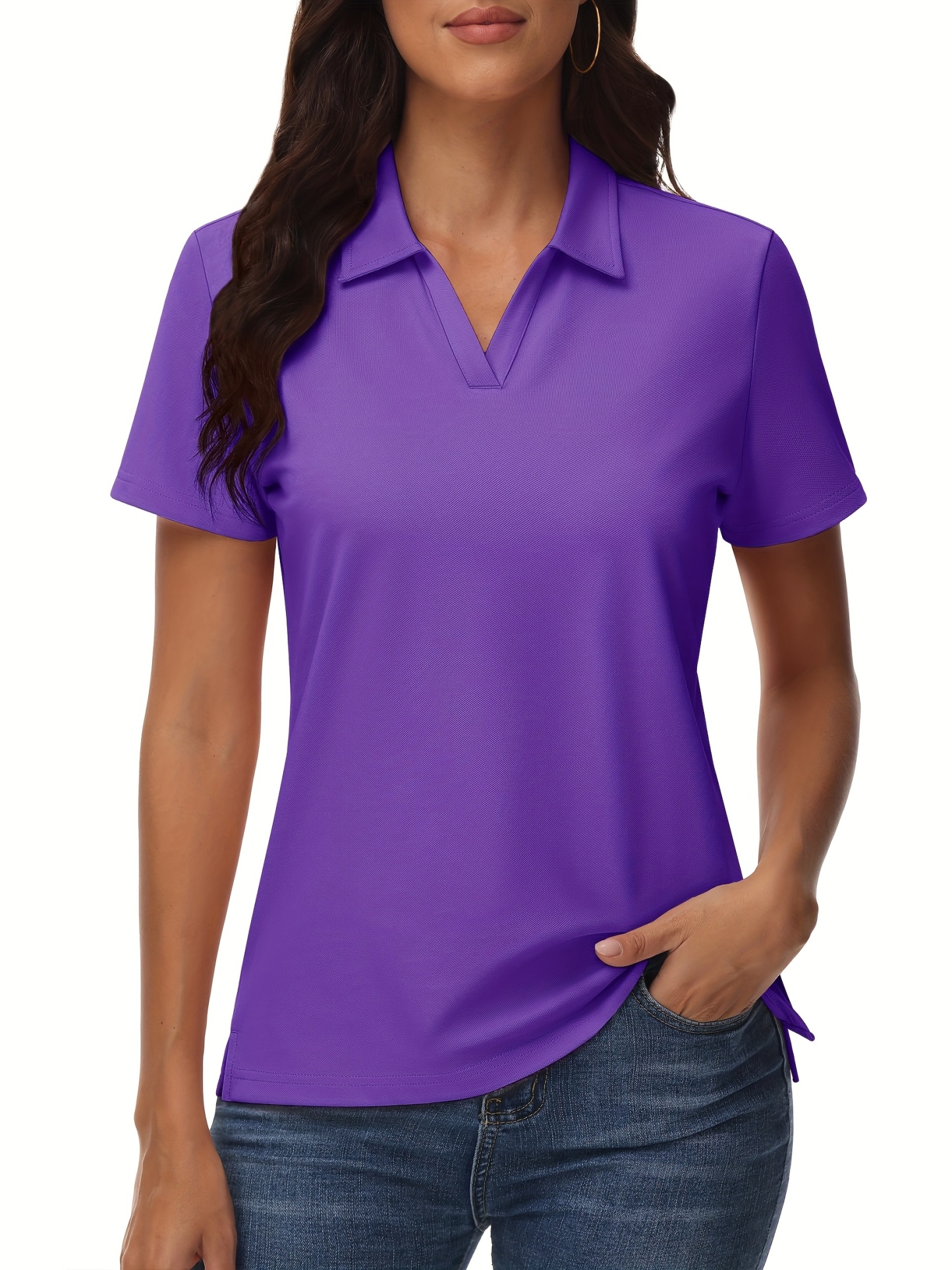 Women's Cotton Polo Shirt V-Neck Short Sleeve