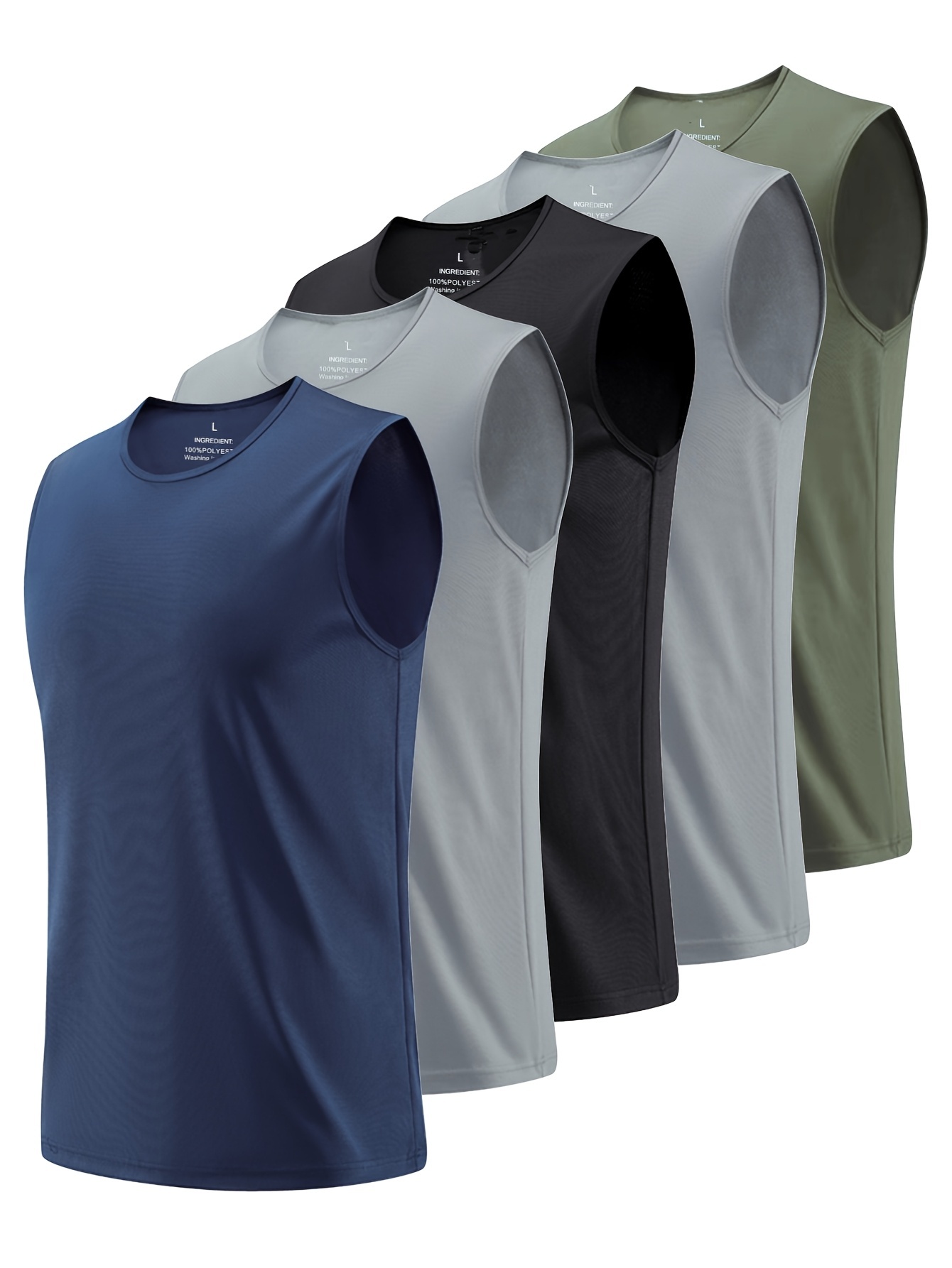 5pcs Men's Solid Quick-drying Breathable Lightweight Sleeveless Tank Top 