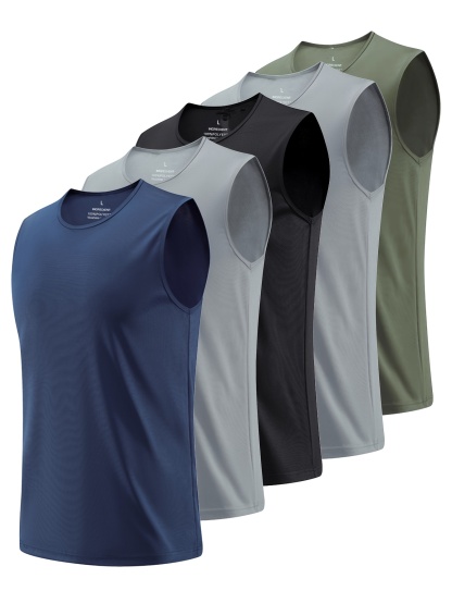 5pcs Men's Solid Quick-drying Breathable Lightweight Sleeveless Tank Top 