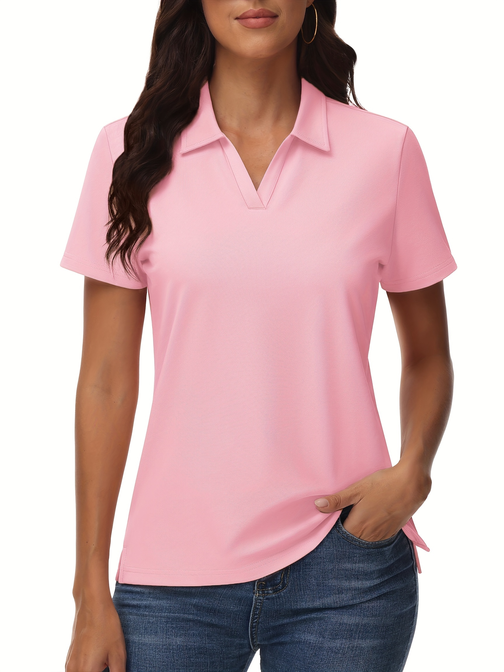 Women's Cotton Polo Shirt V-Neck Short Sleeve 