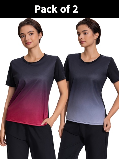 2pcs Women's Quick-Dry Gradient Color Short Sleeve T-Shirts