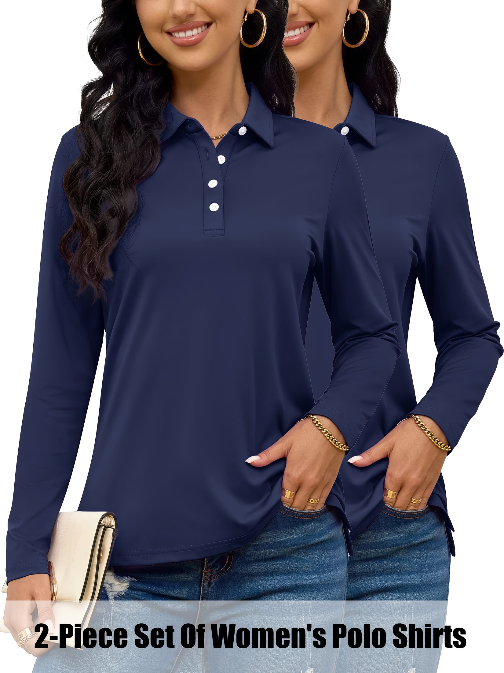2 Pieces - Women's Classic Basic Color 4 Button Shirt 