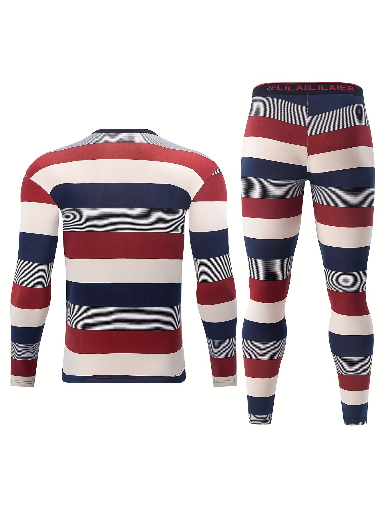 2 Pcs Men's Striped Thermal Base Layer Set