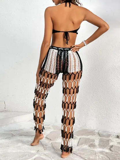 Beach pants top set mesh beach pants color engraved with hand hook flower