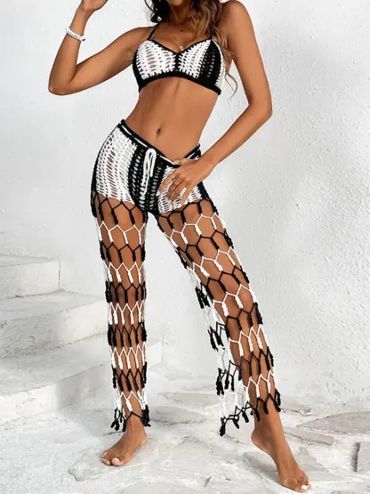 Beach pants top set mesh beach pants color engraved with hand hook flower