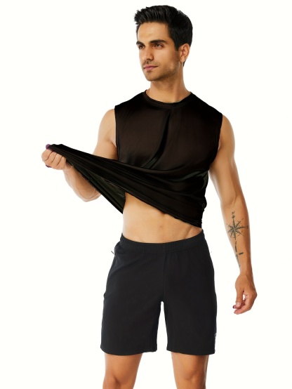 5pcs Men's Solid Quick-drying Breathable Lightweight Sleeveless Tank Top 