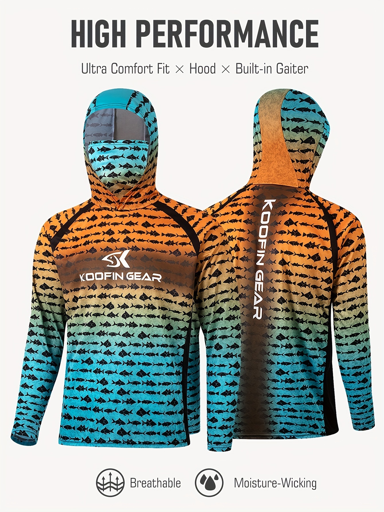 Men'S Polyester 100% Animal Pattern Sports Rash Guard with Hood - Moisture-Wicking, Slight Stretch Knit Fabric, Regular Fit Hooded Sweatshirt for Fishing, All Seasons Performance Wear