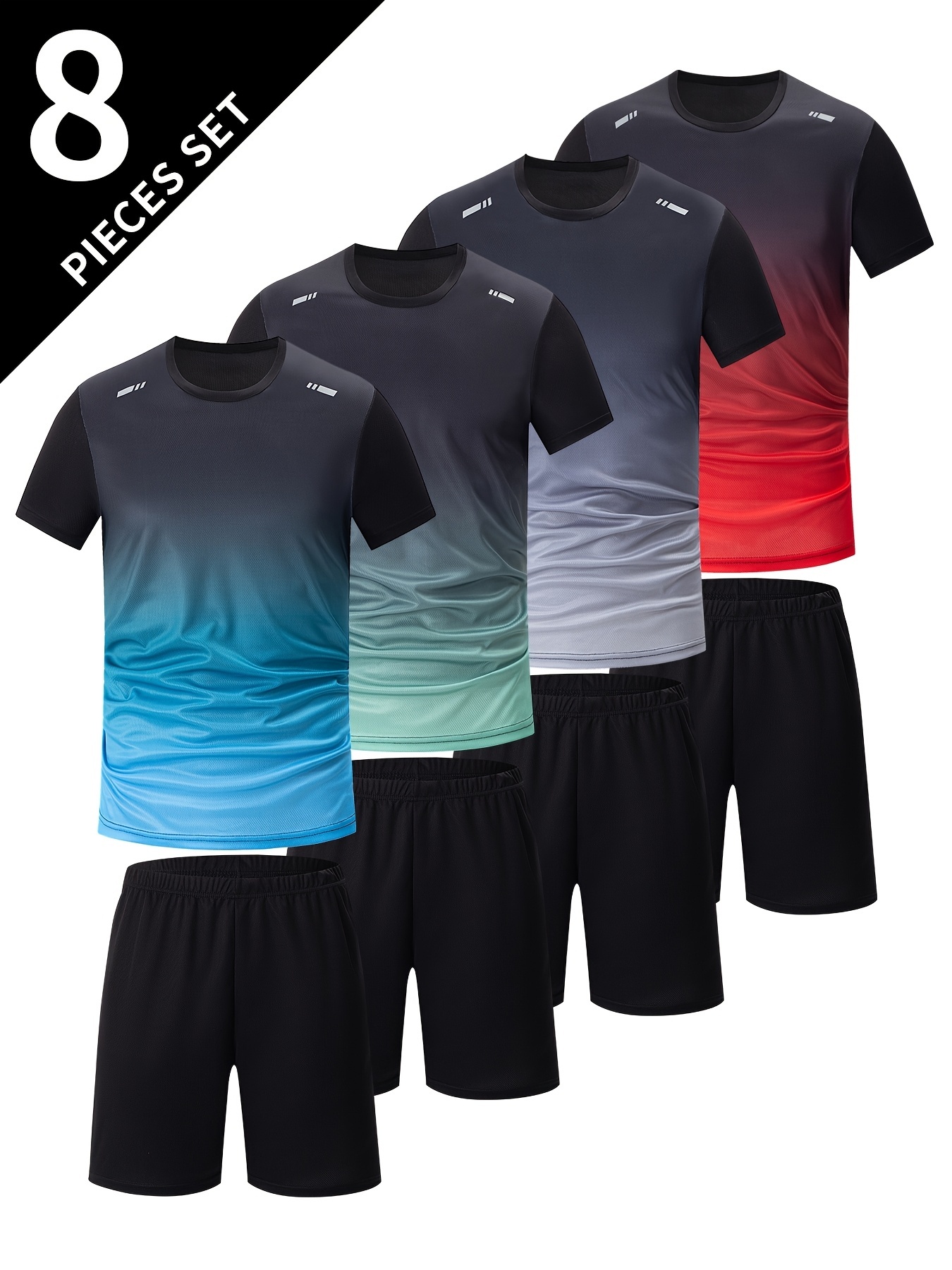 8pcs Set of Men's Short-Sleeve T-Shirt And Shorts for Sports
