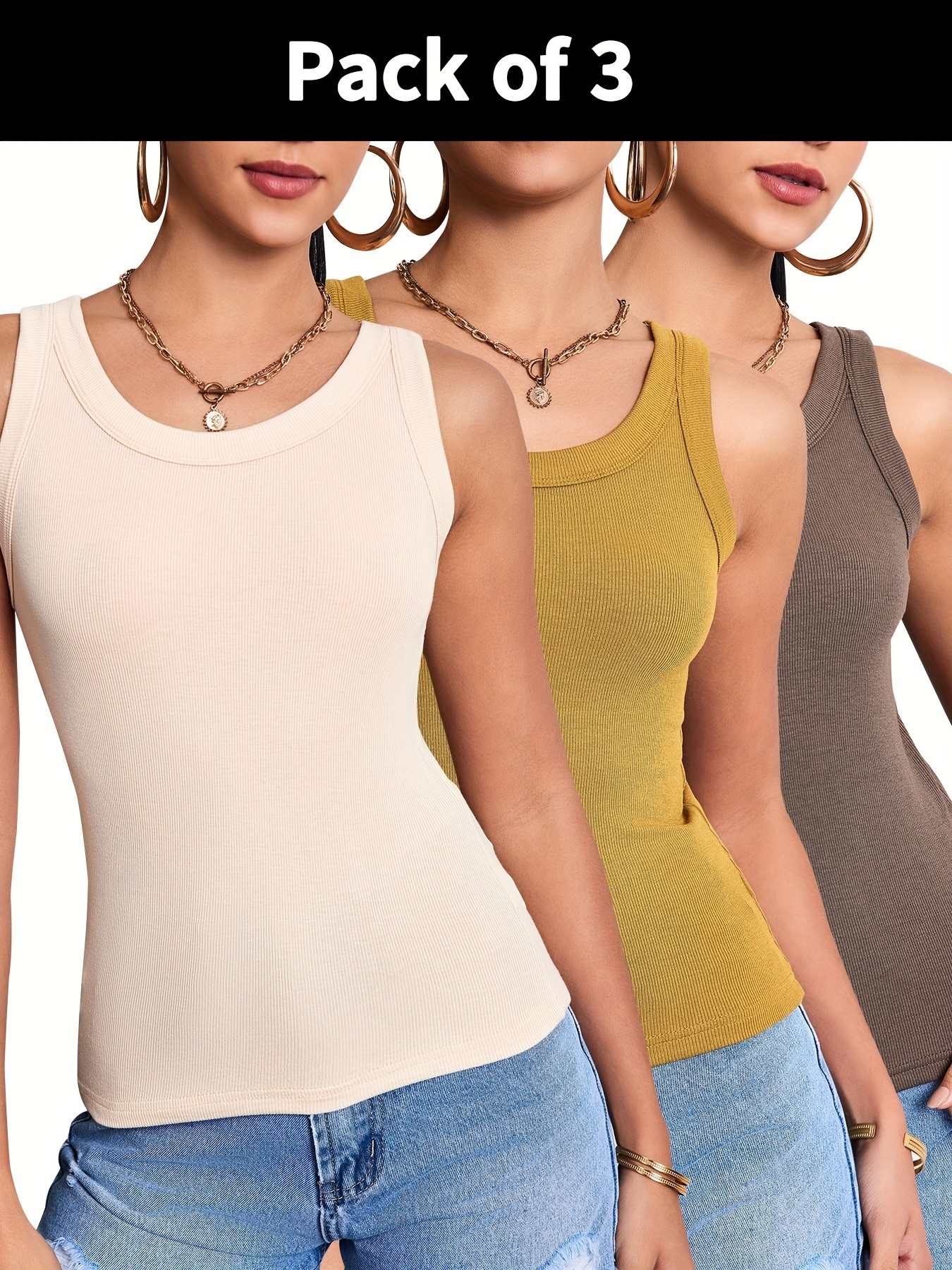 3-Pack Women's Casual Athletic Tank Tops