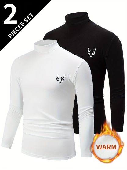 2pcs Men's Thermal Turtleneck Long Sleeve T-Shirts Baselayer