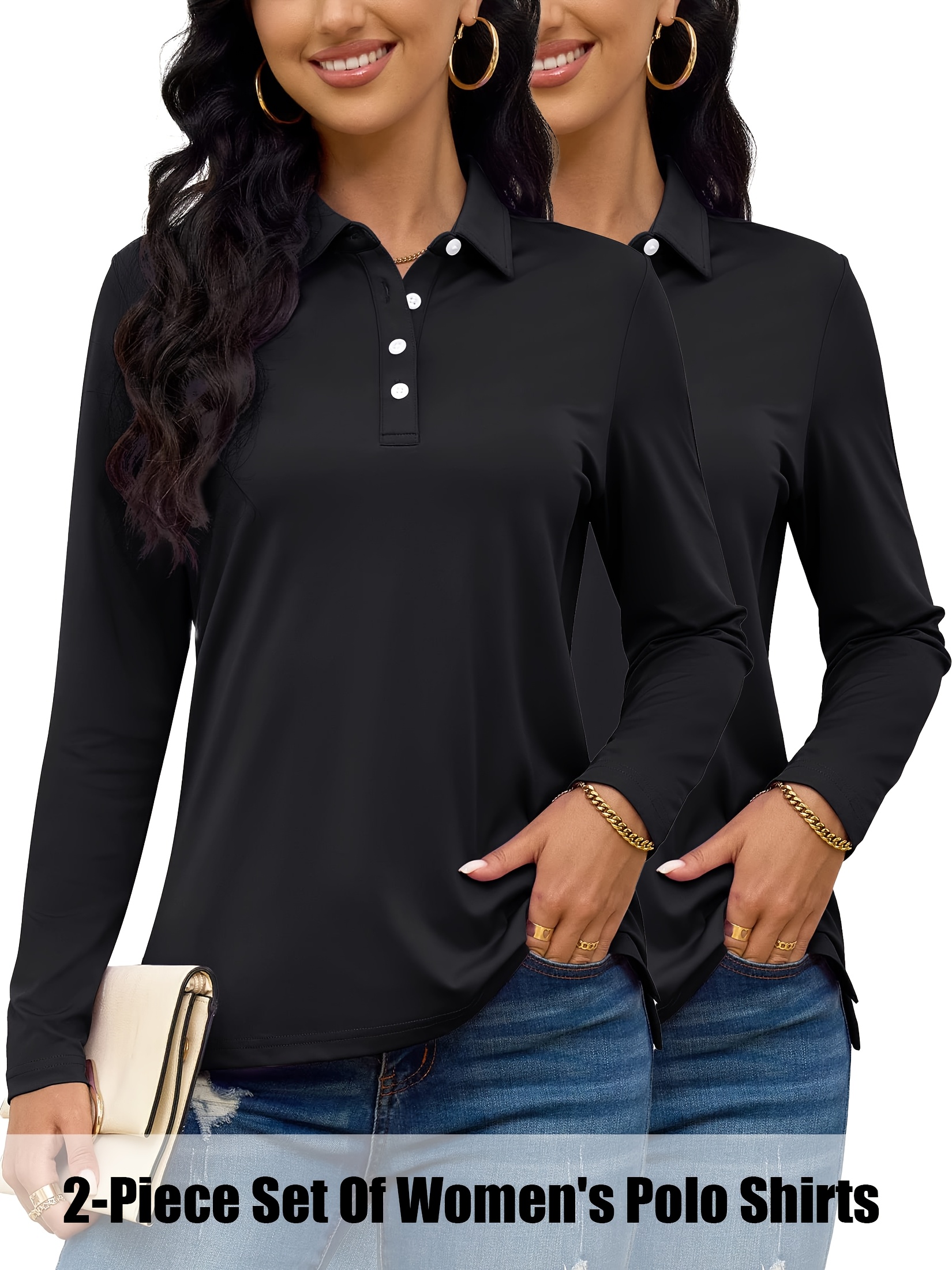 2 Pieces - Women's Classic Basic Color 4 Button Shirt 