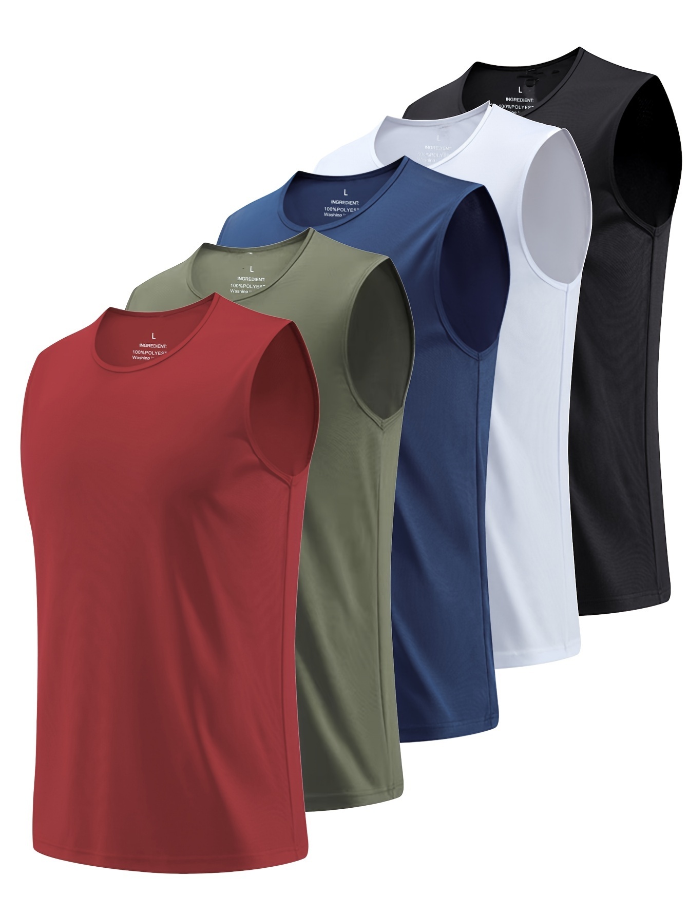 5pcs Men's Solid Quick-drying Breathable Lightweight Sleeveless Tank Top 