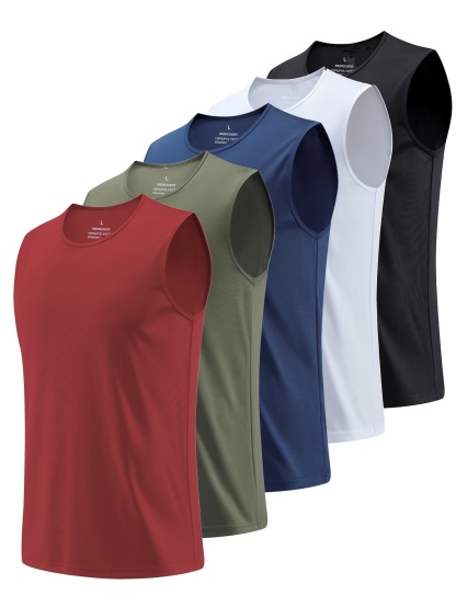 5pcs Men's Solid Quick-drying Breathable Lightweight Sleeveless Tank Top 