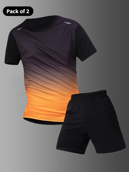 2pcs Men's Athletic Shorts and T-Shirt Set 
