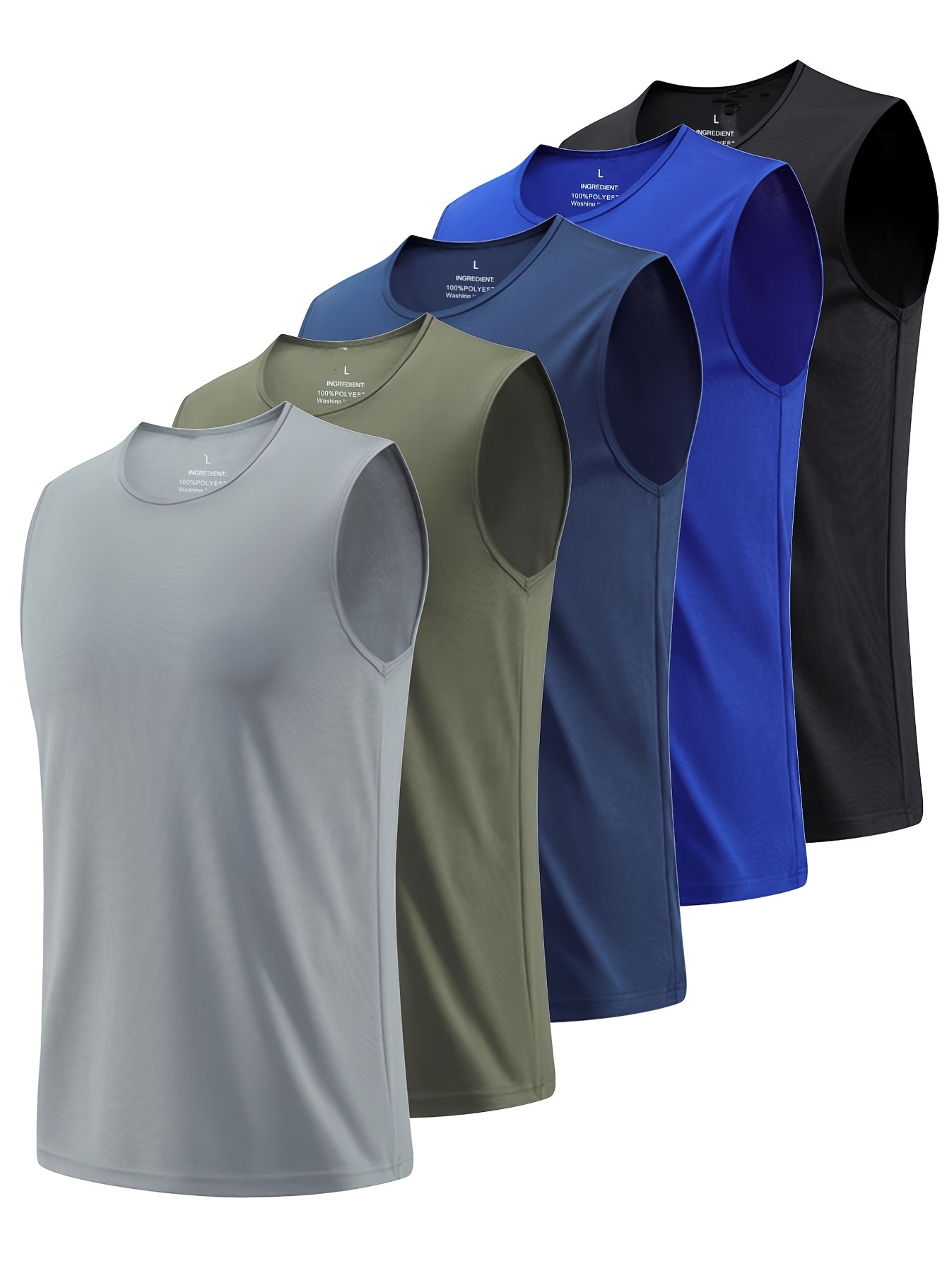 5pcs Men's Solid Quick-drying Breathable Lightweight Sleeveless Tank Top 