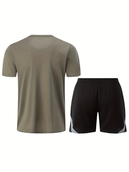 2pcs Suit Men's Short Sleeve Shorts Outdoor Fitness Breathable Quick-Dry Loose Running Outfit Set