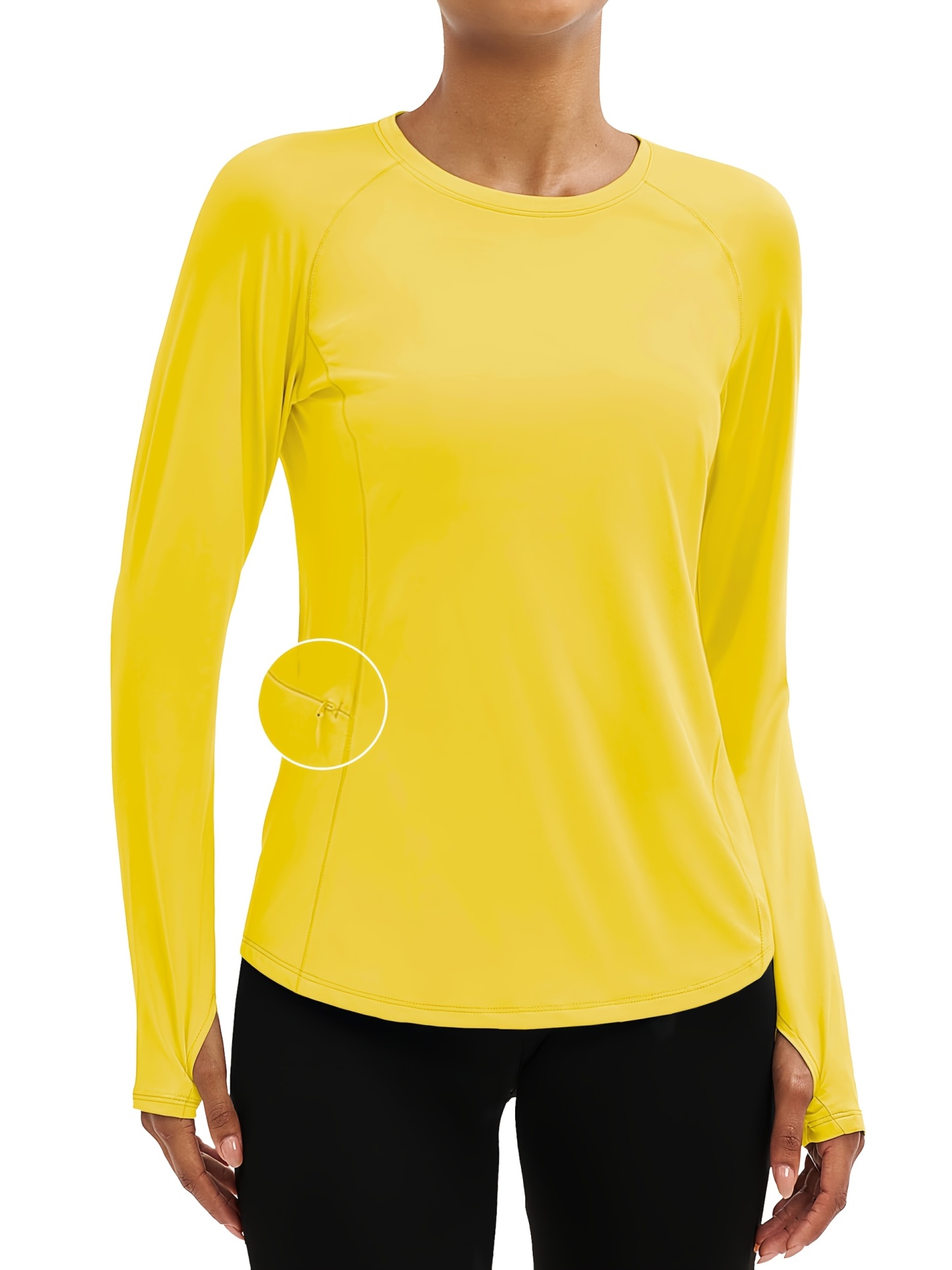 Women'S Long-sleeved Protection Shirts UPF 80+ Workout Top With Thumb Holes Crew Neck 