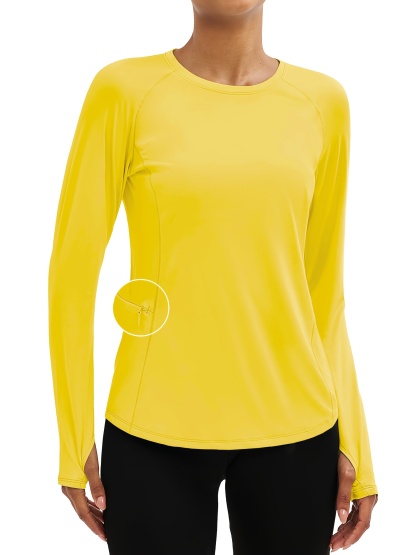 Women'S Long-sleeved Protection Shirts UPF 80+ Workout Top With Thumb Holes Crew Neck 