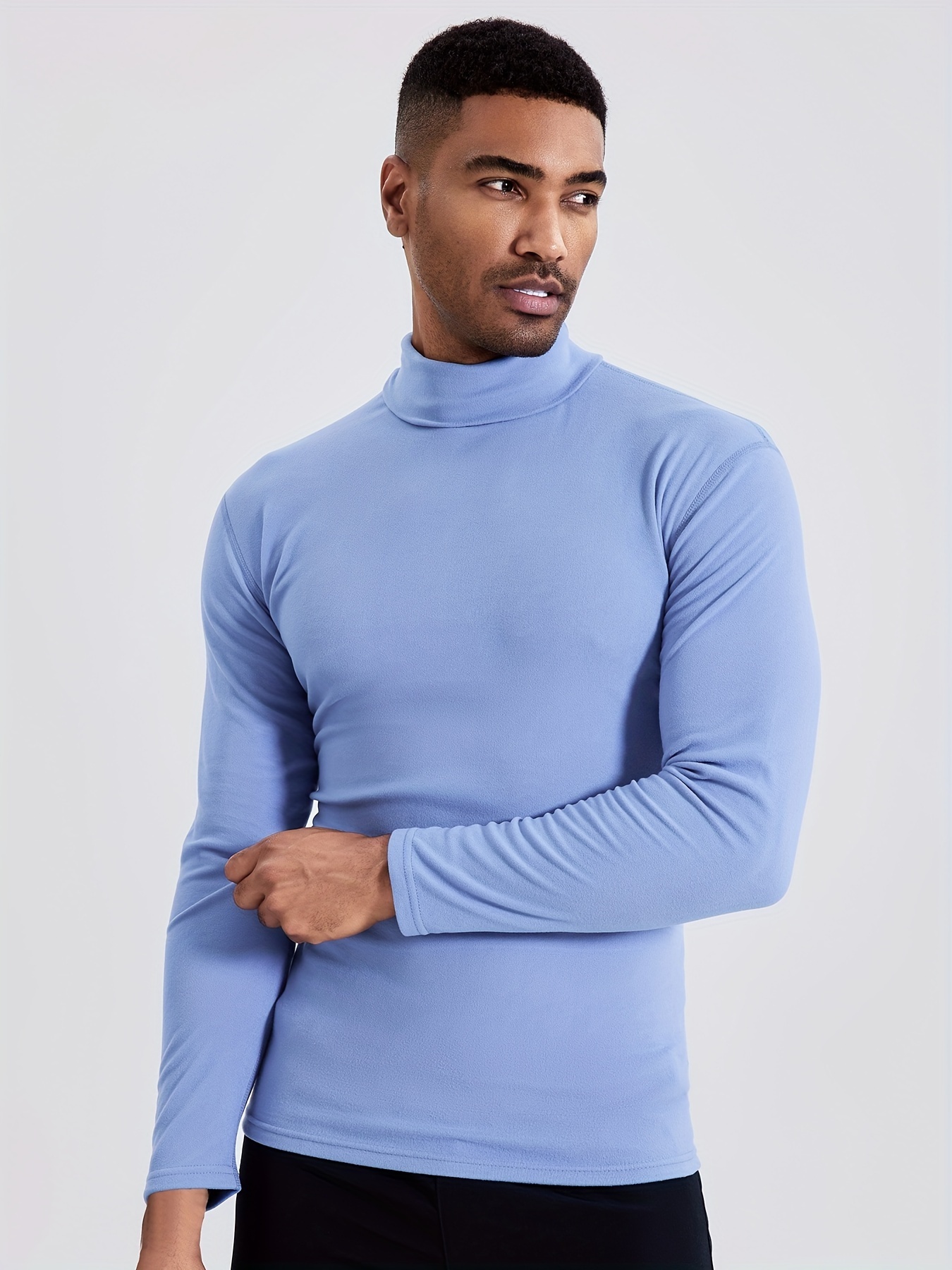 Men's Light Double Sided Fleece Turtleneck Long Sleeve Tops