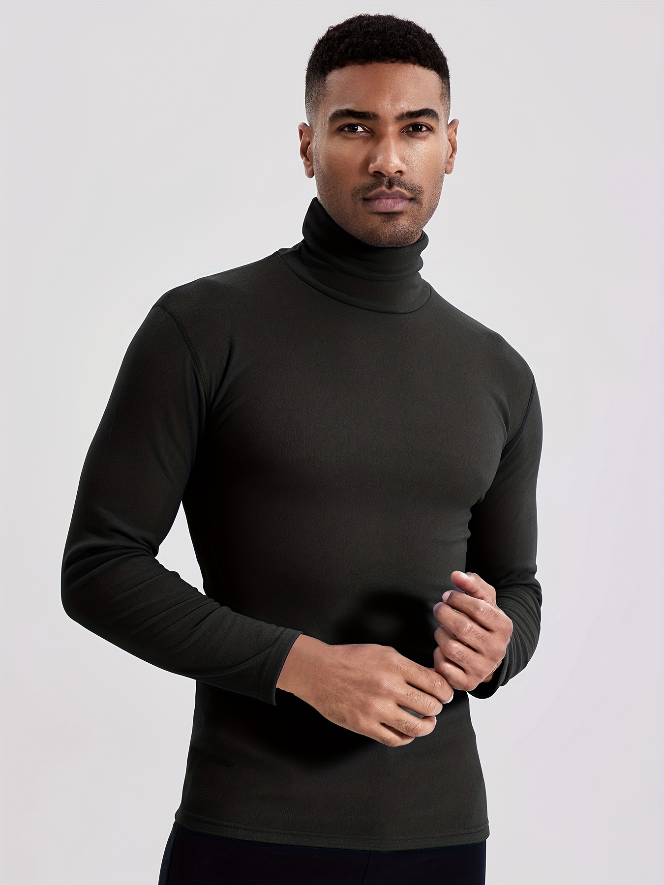 Men's Light Double Sided Fleece Turtleneck Long Sleeve Tops