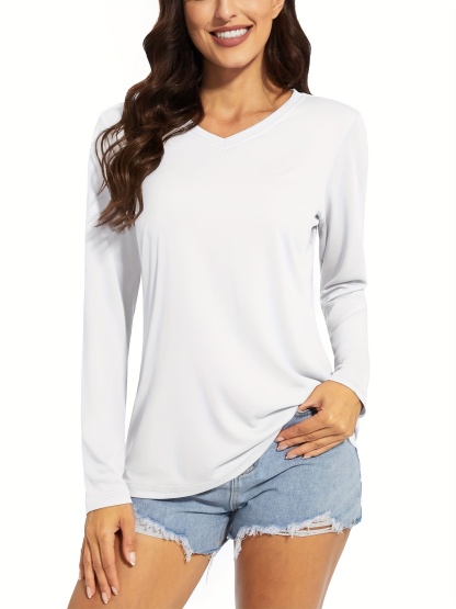 2PCS Long Sleeve T-Shirt Set Women V-Neck UPF50+ Sun Protection Quick-Dry Sportswear