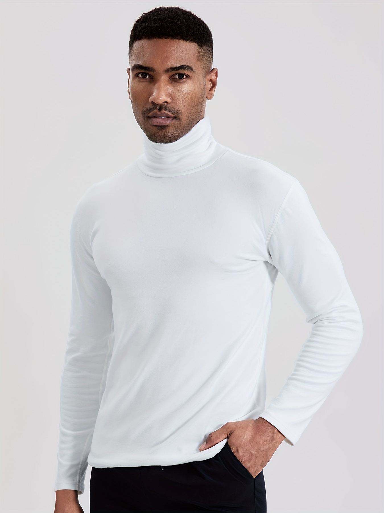 Men's Light Double Sided Fleece Turtleneck Long Sleeve Tops