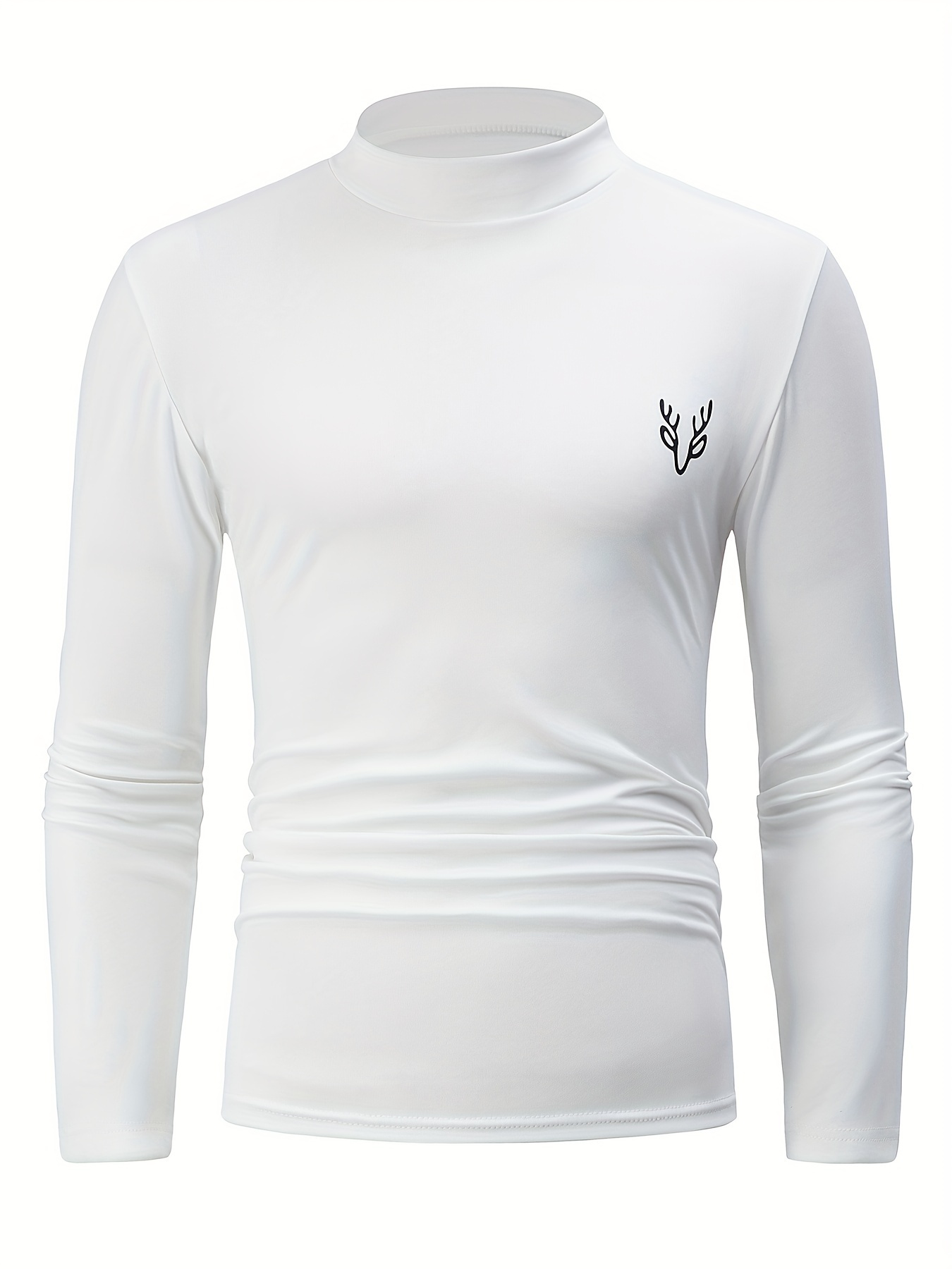 3PCS Men's Elegant Solid Deer Head Print Thermal Long Sleeve T-shirt