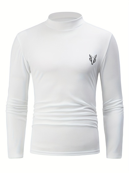 3PCS Men's Elegant Solid Deer Head Print Thermal Long Sleeve T-shirt 