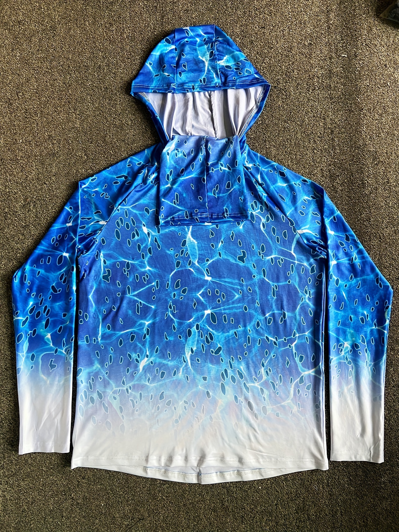 Men's Gradient Blue UV Protection Fishing Hoodie with Neck Gaiter