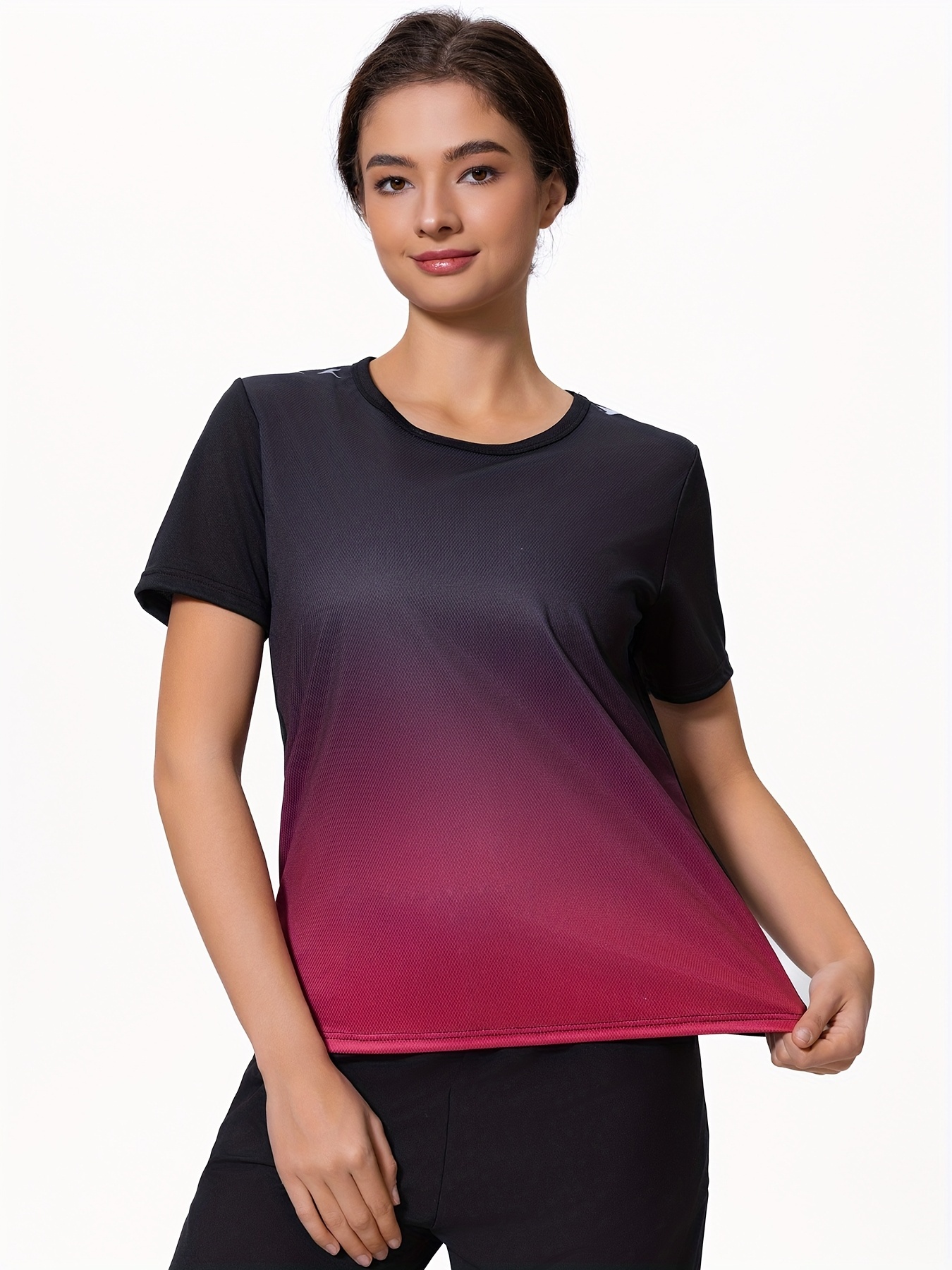 2pcs Women's Quick-Dry Gradient Color Short Sleeve T-Shirts