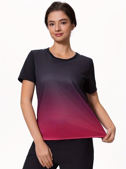 2pcs Women's Quick-Dry Gradient Color Short Sleeve T-Shirts