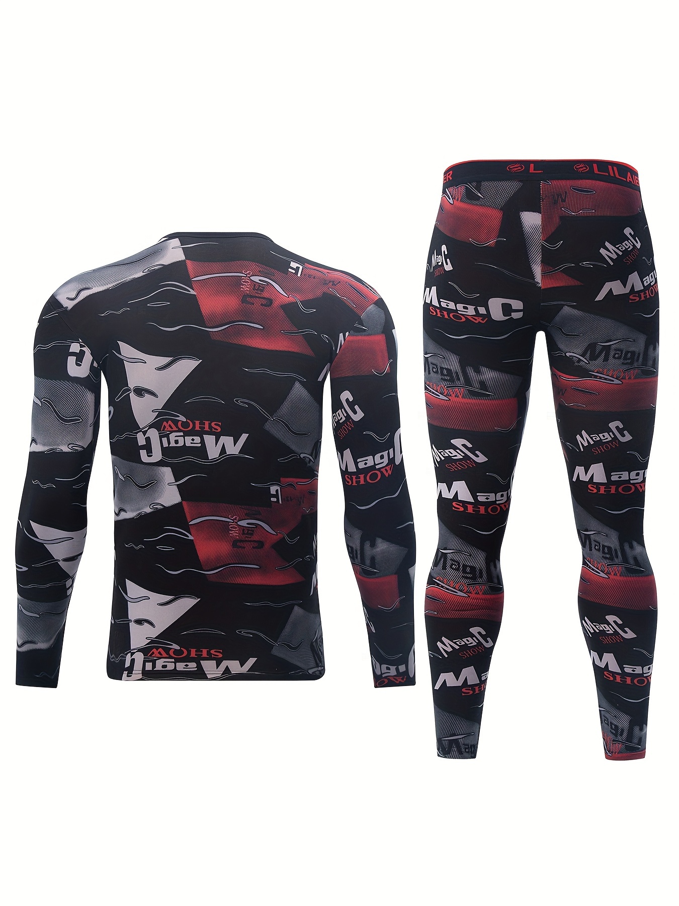2 Pcs Men's Vintage Letter Print Thermal Base Layer Set 