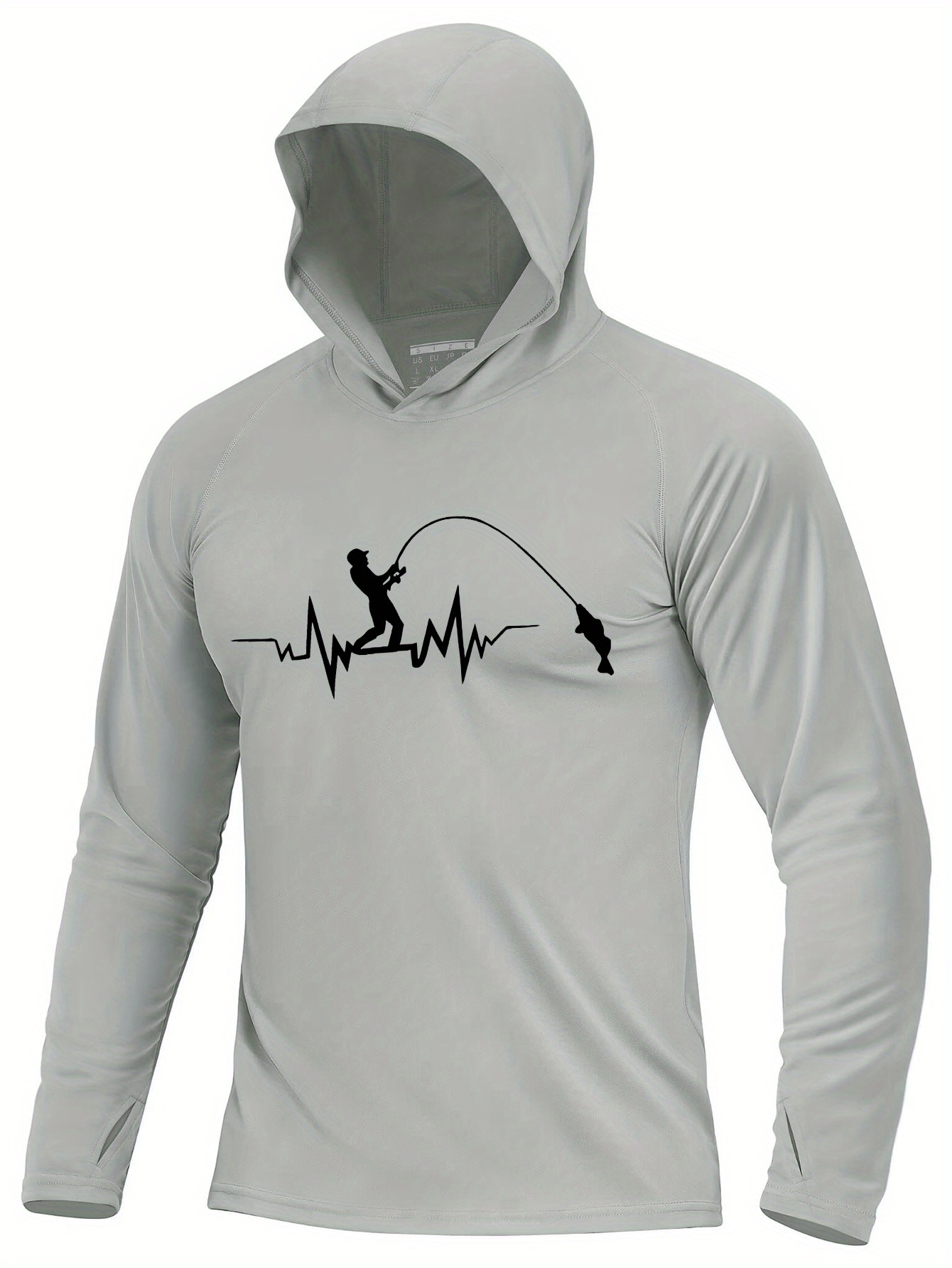 Men's Quick-Dry Breathable Lightweight Hooded Long Sleeve Shirt - All-Season Outdoor Fishing and Water Sports Clothing with UPF Sun Protection, Stretchable H-Shaped Suitable for Beach, Hiking, Running, Machine Washable, Fishing Gear