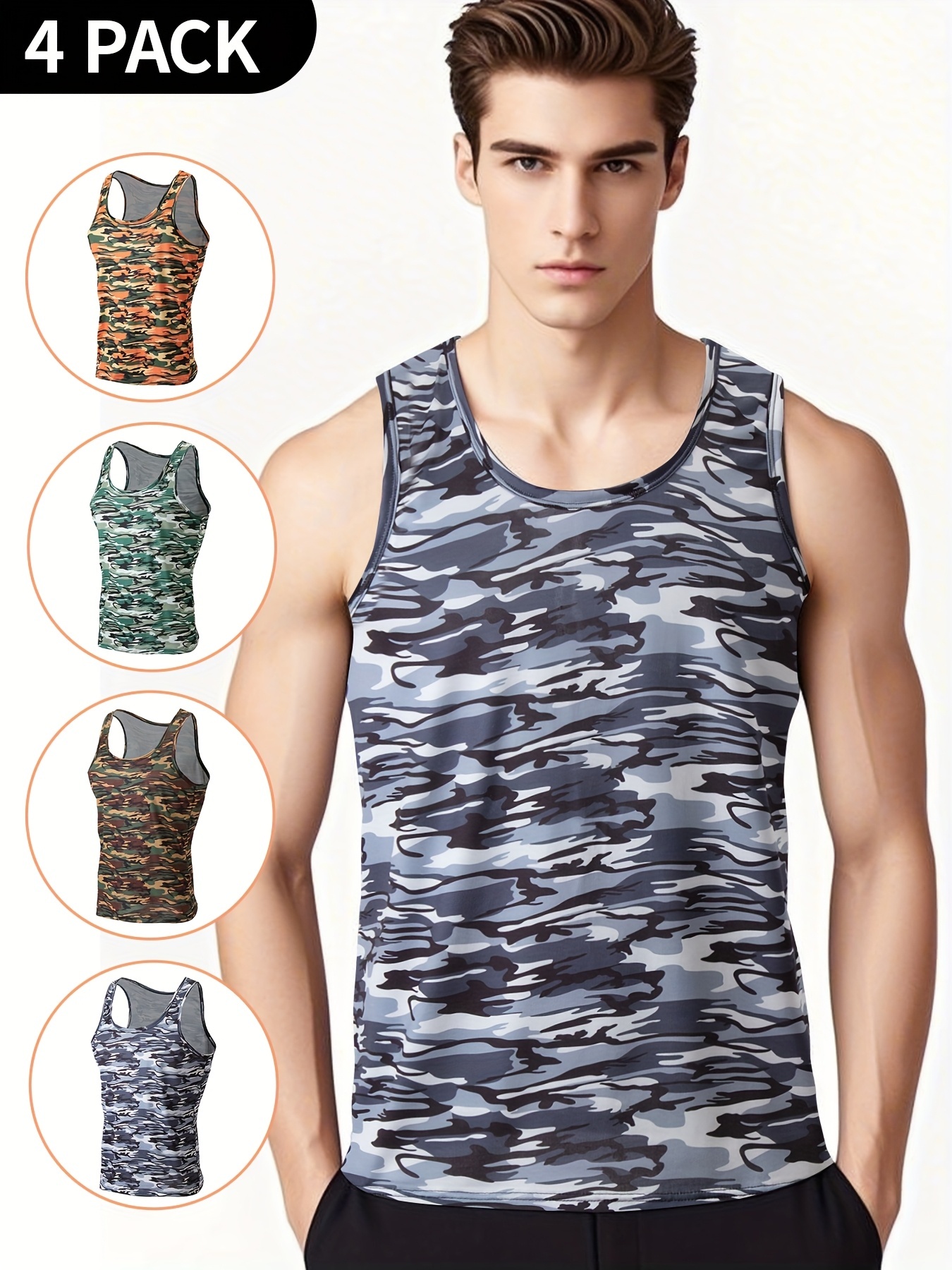 4pcs Men'S Camo Tank Tops 