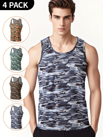 4pcs Men'S Camo Tank Tops 