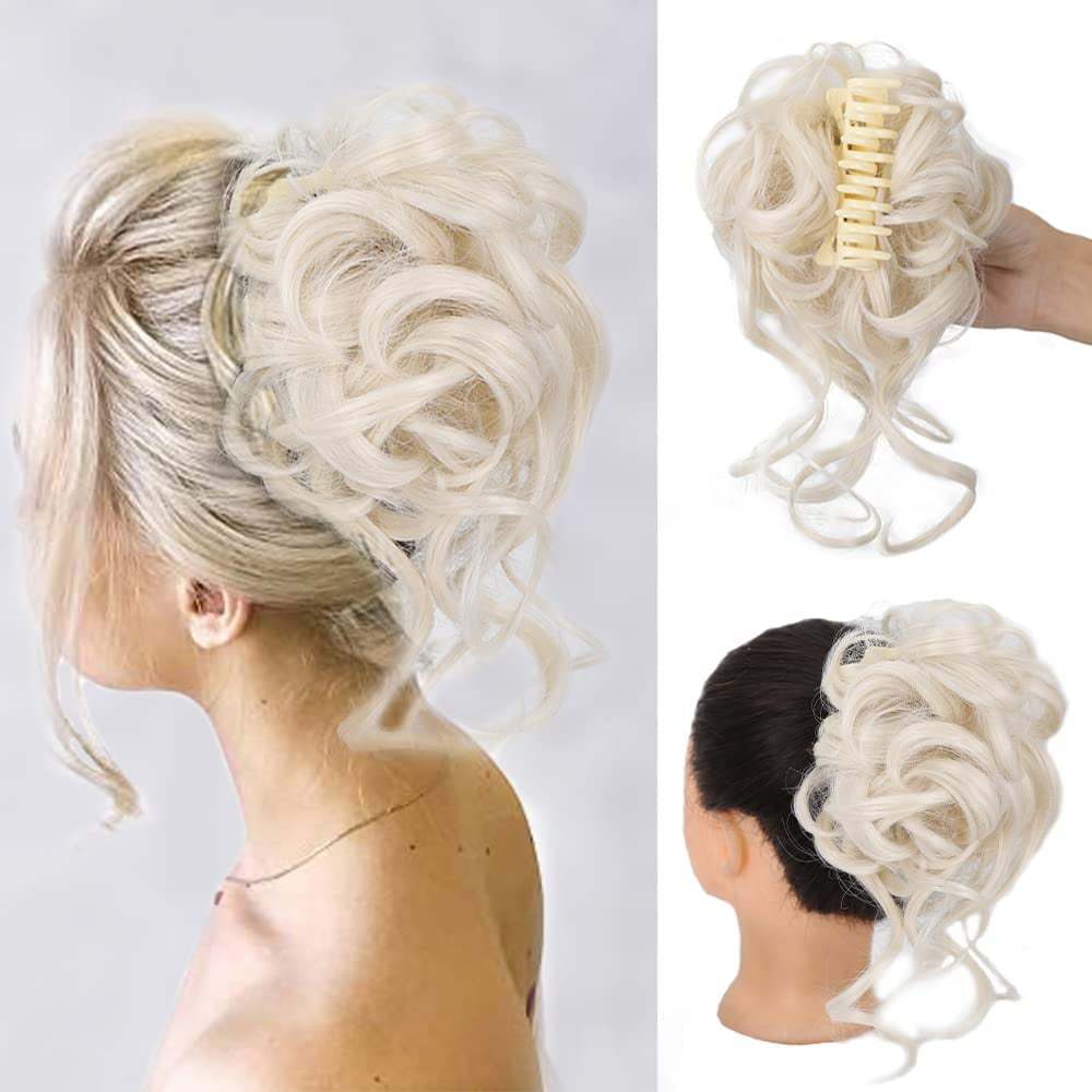 Messy Bun Hair Piece, Wavy Curly Chignon Ponytail Hairpiece for Daily Wear