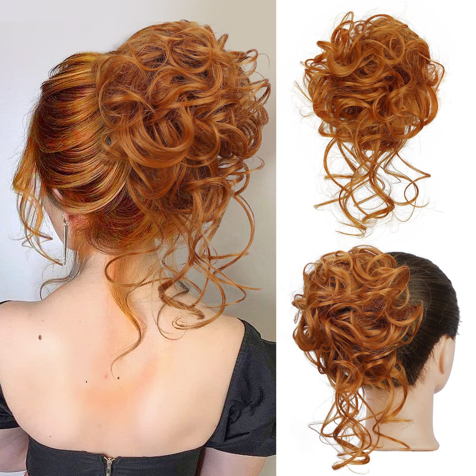 Messy Bun Hair Piece, Wavy Curly Chignon Ponytail Hairpiece for Daily Wear
