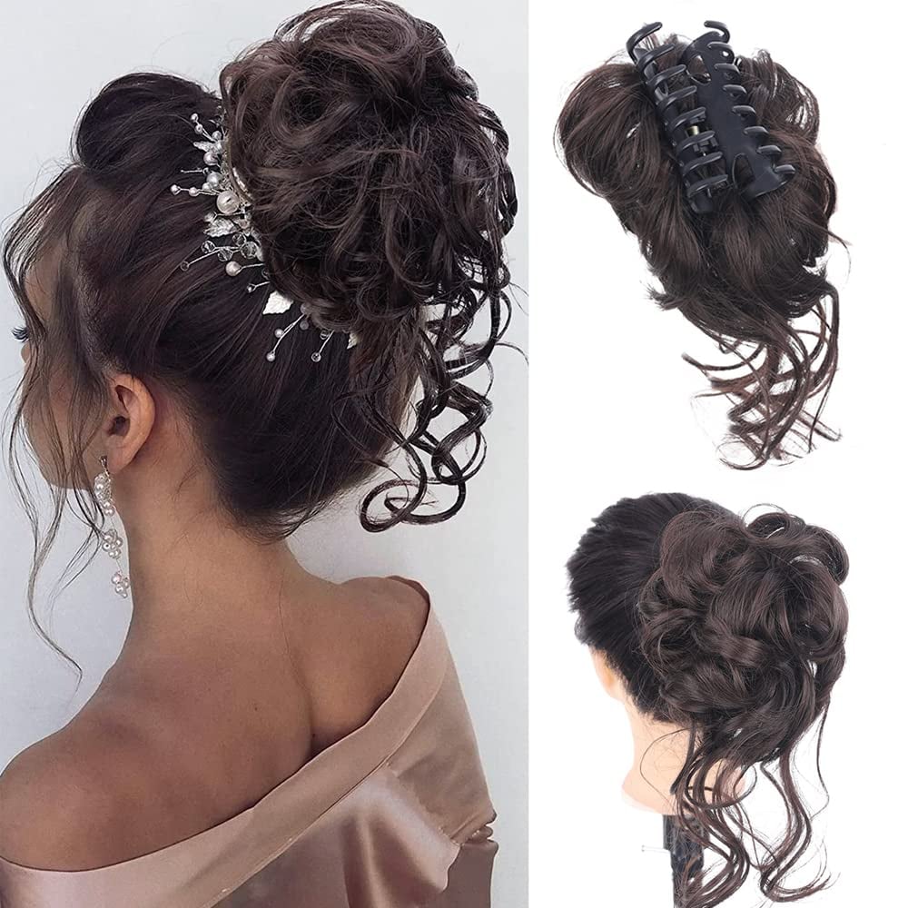 Messy Bun Hair Piece, Wavy Curly Chignon Ponytail Hairpiece for Daily Wear
